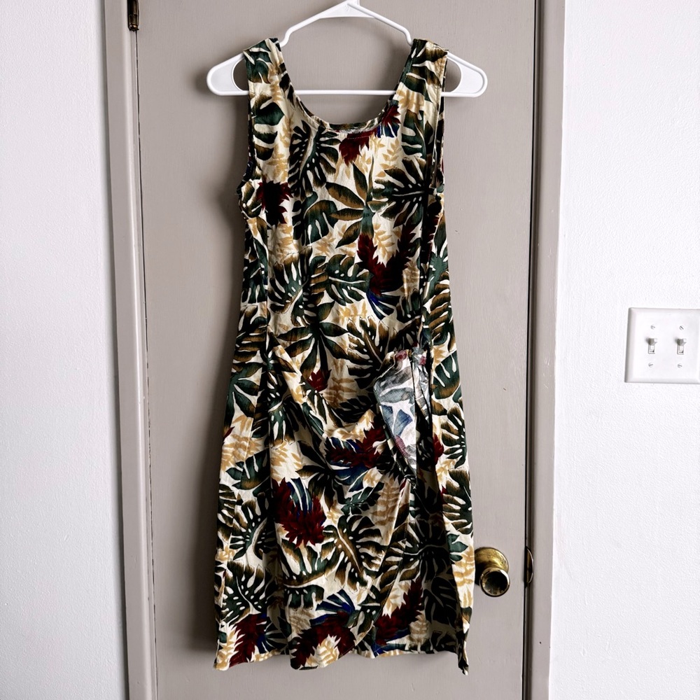 Hilo Hattie Hawaii Vintage Sleeveless Monstera Midi Dress Green Cream